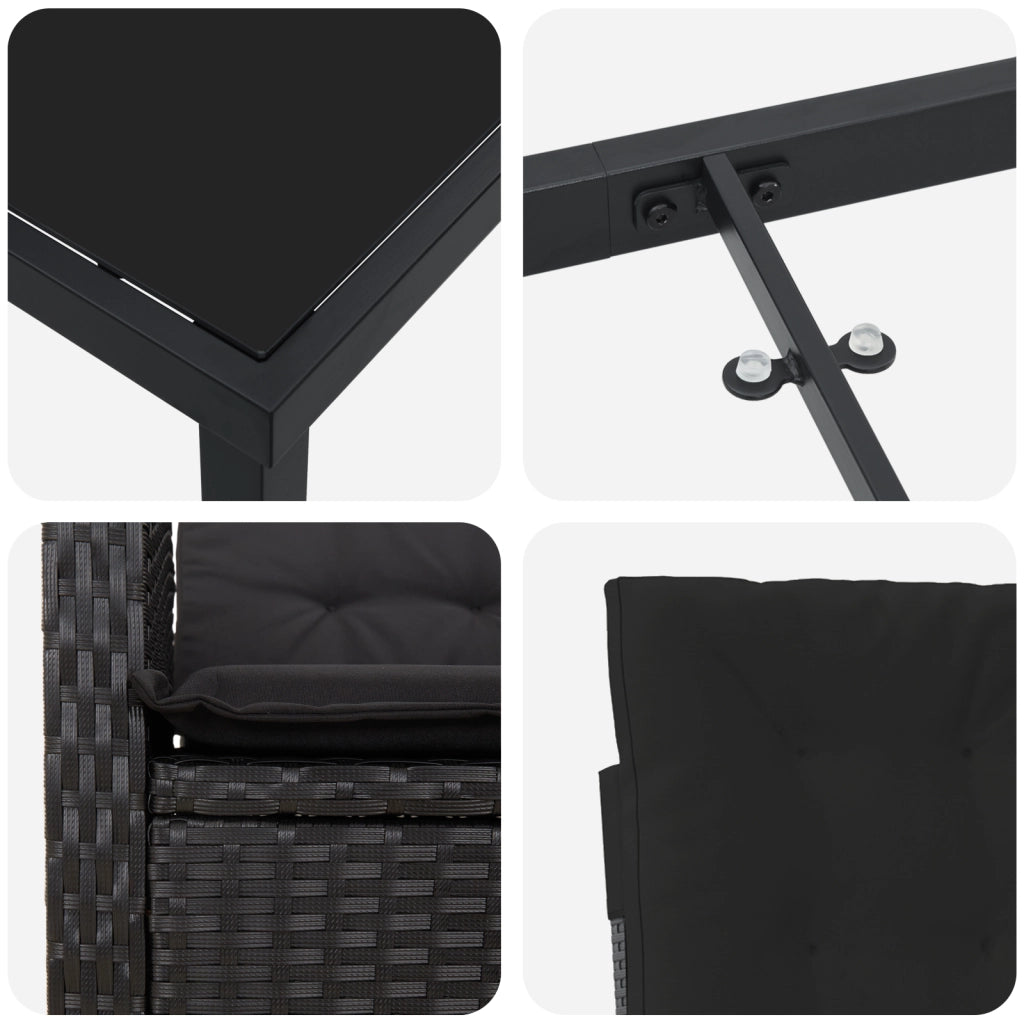 Set da Pranzo da Giardino di 7 Pezzi con Cuscini - Rattan Universale Nero