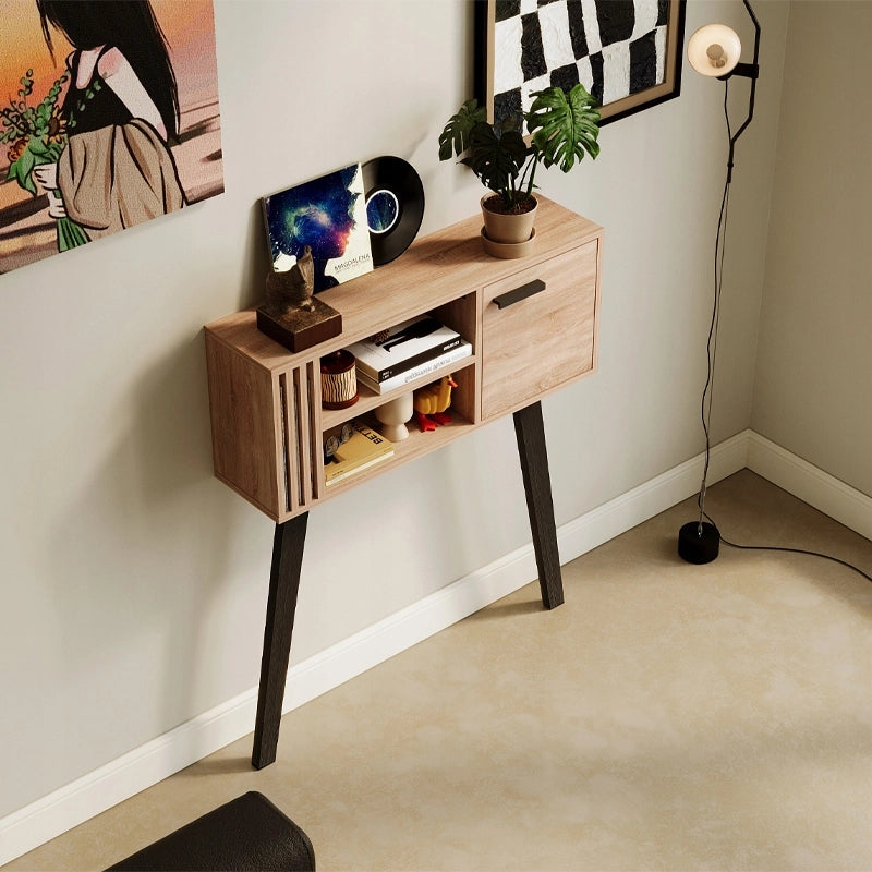 CONSOLE CON LAMELLE PER INGRESSO IN STILE LOFT MODERNO, ROVERE CHIARO, CON ANTA, 80 CM