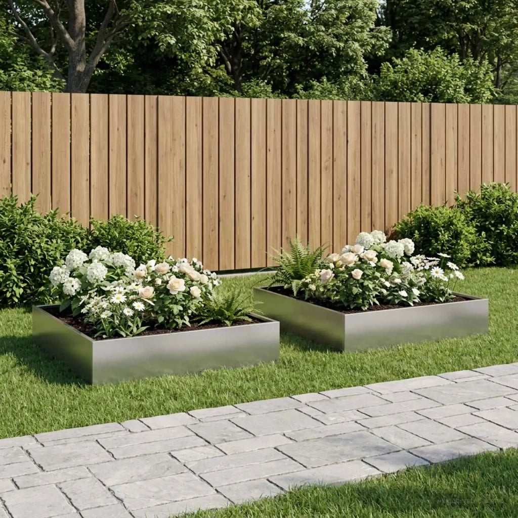 Vaso da giardino 2 pz Argento 80 x 80 x 20 cm Acciaio zincato 8005019