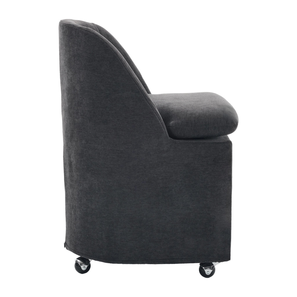 Sedia girevole imbottita in tessuto Chenille grigio, sedia da pranzo con ruote universali, schienale ergonomico, set da 2