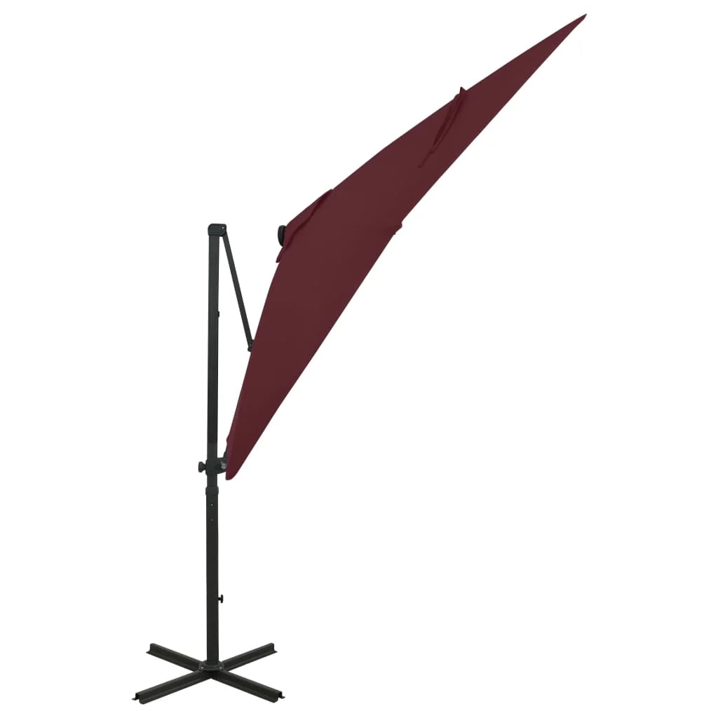 Ombrellone da giardino decentrato con palo e luci LED rosse 250 cm bordeaux 02_0008526