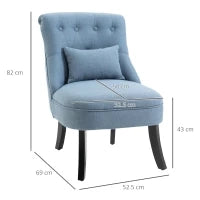 Poltrona per Salotto Imbottita con Cuscino, in Tessuto Effetto Lino e Legno, 52.5x69x77 cm, Blu