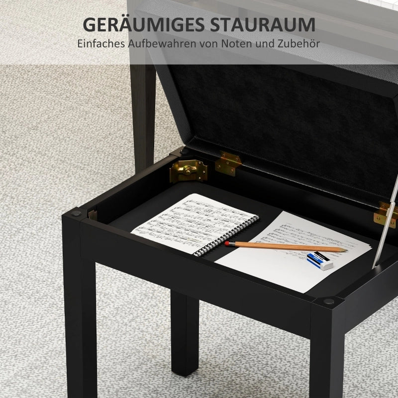 Panchetta per pianoforte con contenitore in pelle rigenerata gambe in legno nero 55 × 34 × 50 cm