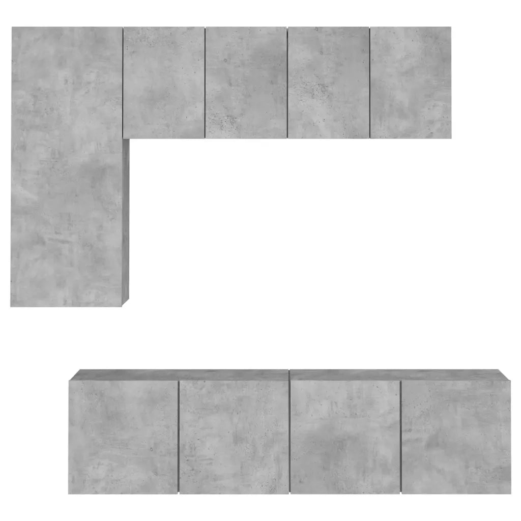 Mobili TV a Muro con LED 5pz Grigio Cemento Legno Multistrato 3216467
