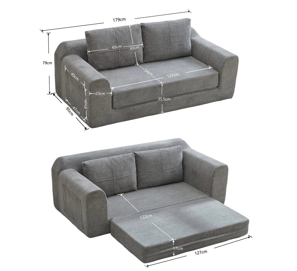Divano Letto Pieghevole con Cuscini ¨C Xylo ¨C Grigio Scuro, 179x95x79 cm