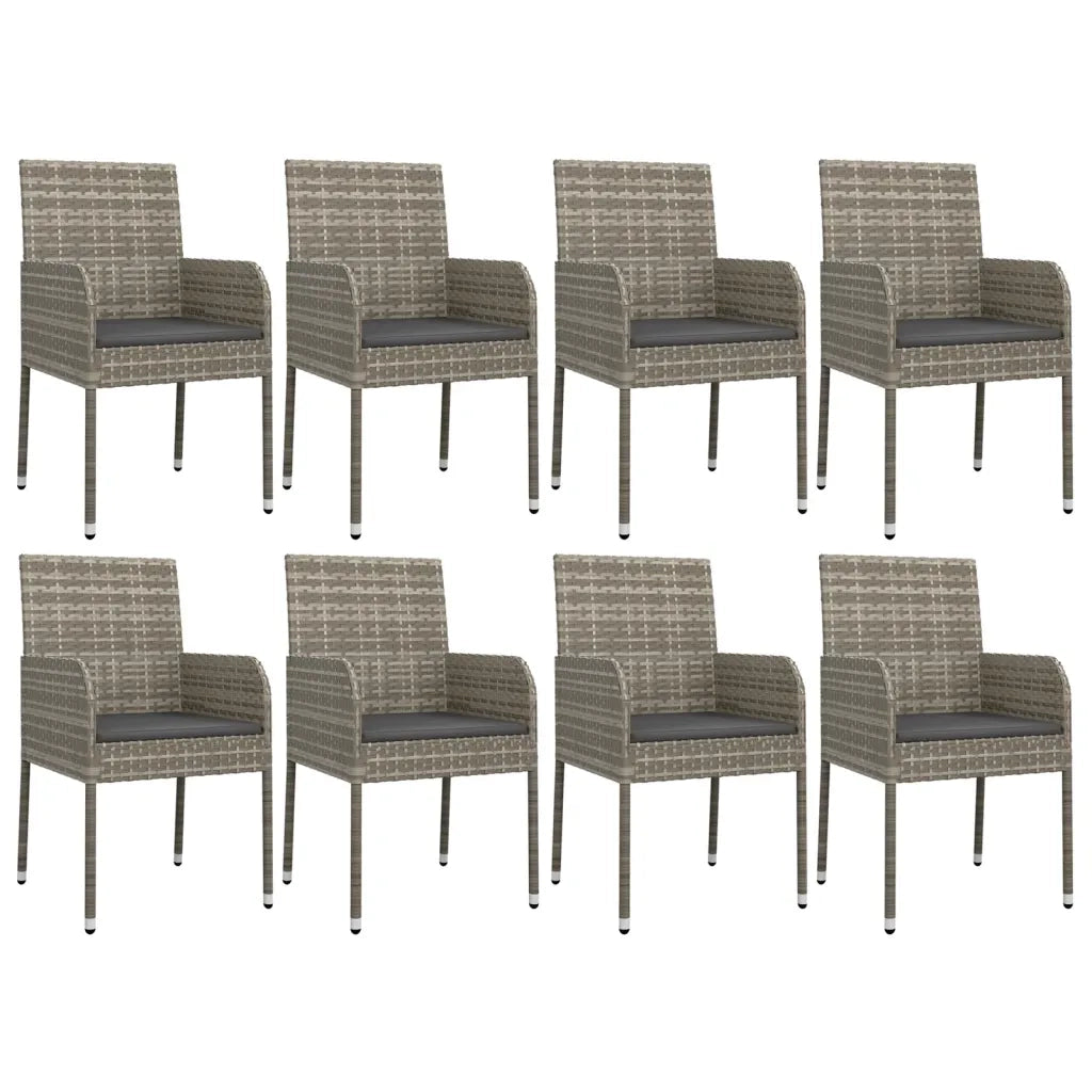 Set da Pranzo da Giardino 9 pz con Cuscini in Polyrattan Grigio 3185010