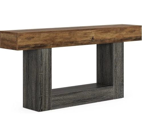 Tavolo consolle 160 cm in MDF E1 con ripiano inferiore grigio e marrone rustico