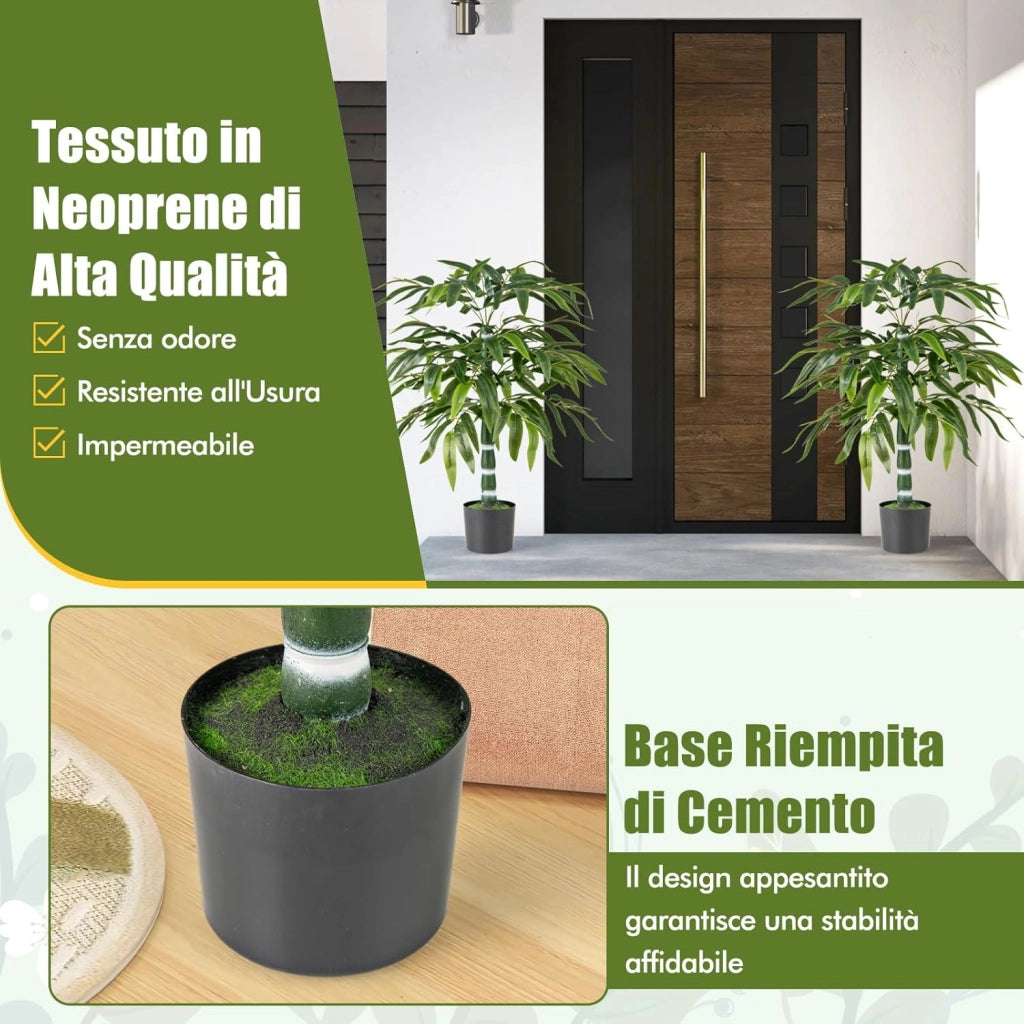 2 Pezzi Pianta Finta di Bambù 100 cm, Pianta Bamboo Artificiale in Vaso Decorazione in Casa e Ufficio, Pianta Finta in PE con 15 Rami da Interno ed Esterno