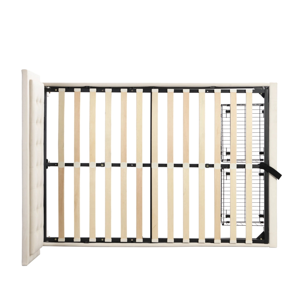 Letti contenitori 140x200 cm; con testiera regolabile e spazio contenitore; velluto beige