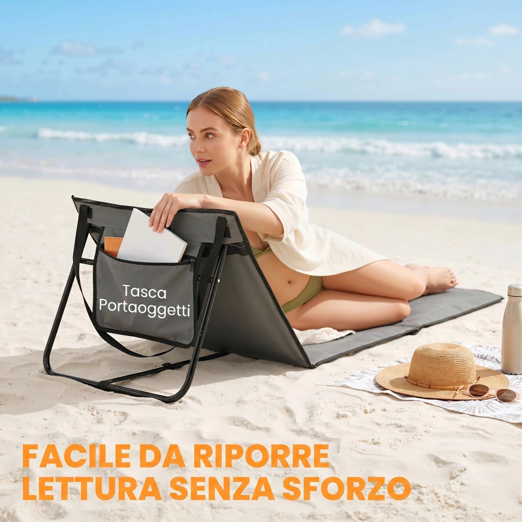 Set 2 Sdraio da Spiaggia Pieghevoli e Regolabili con Tasca, in Acciaio e Poliestere, 142x51x40 cm, Grigio
