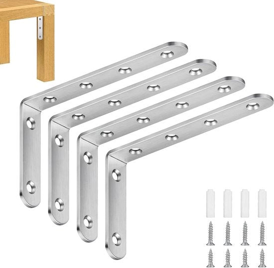 Hoekverbindingshoekplank RVS L-vormige 90 gradi beugel per angolo per divani o sedili, montaggio a parete, spazio risparmiato, dimensioni 125 x 75 x 3 mm.