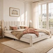 Letto imbottito 180 × 200 cm con testiera ondulata; rete a doghe; velluto beige