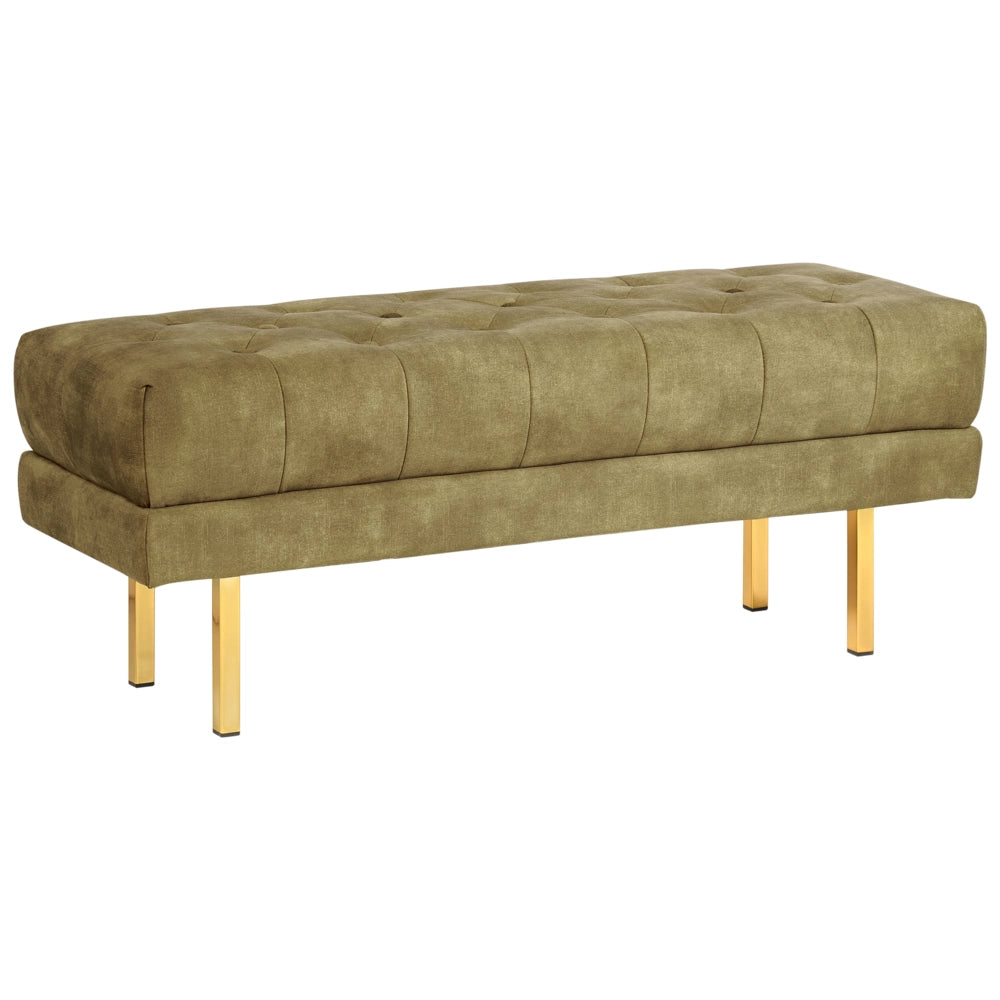 Panca Verde Tessuto imbottito Velluto Accento di metallo Gambe d'oro Panca da letto Sgabello
