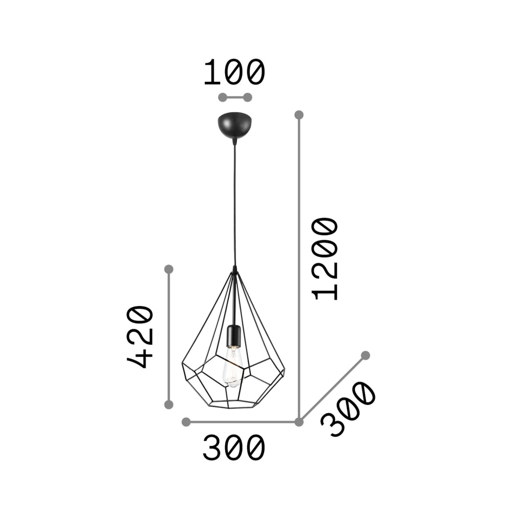 Sospensione Industrial-Minimal Ampolla-3 Metallo Nero 1 Luce E27