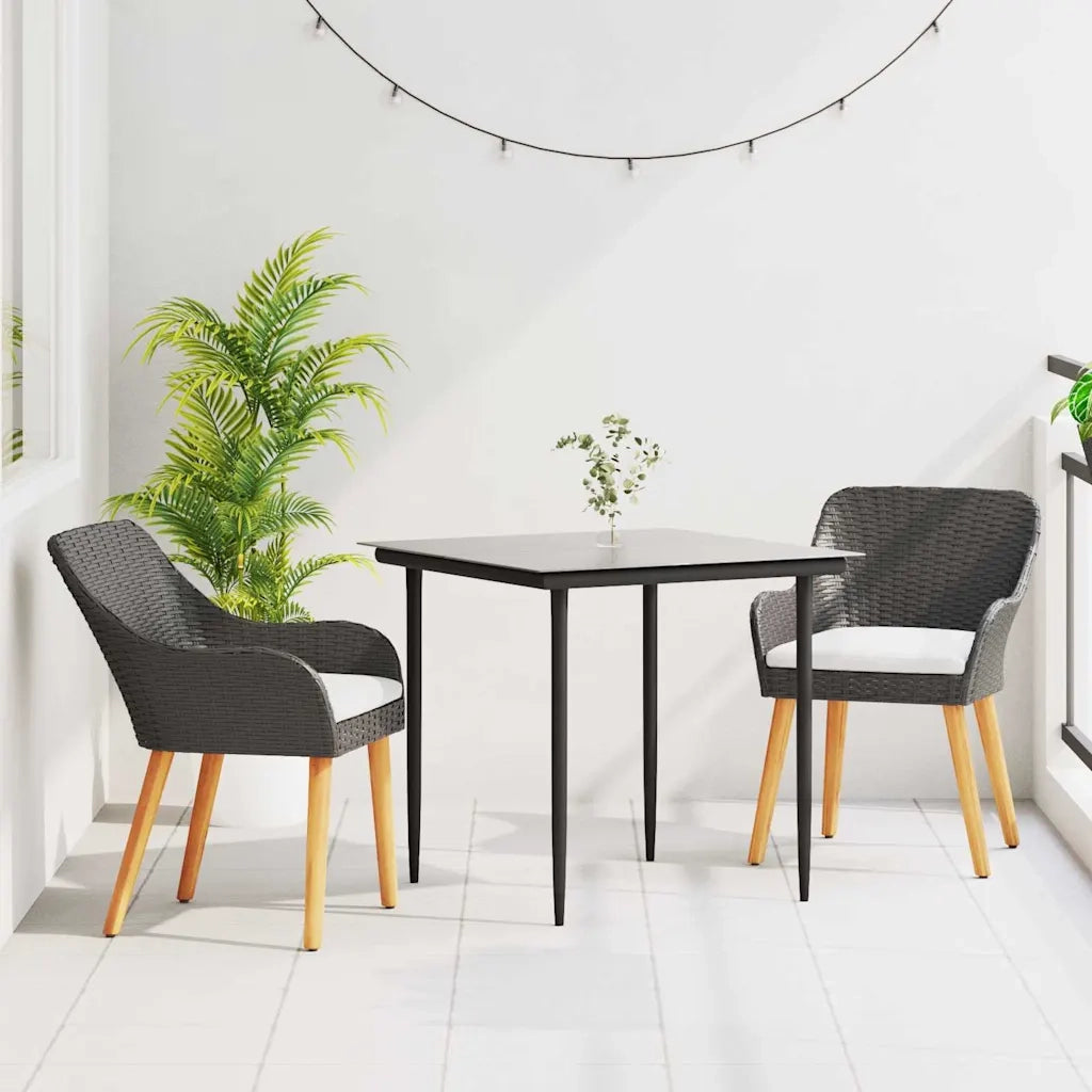 Set da Pranzo per Giardino con cuscino 3 pz | Set Salotto da Giardino Nero polyrattan