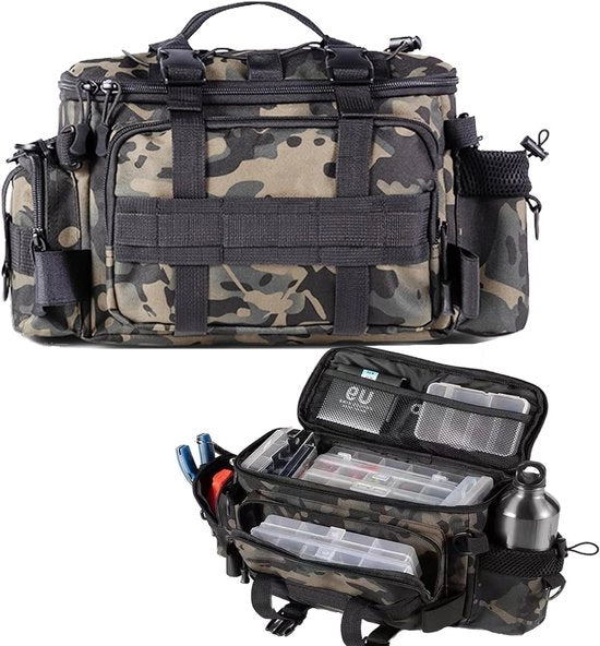 Organizzatore di attrezzature da pesca con grande capacità di stoccaggio - Portatile da camping e outdoor con tasche laterali - Trolley da pesca per l'organizzazione di attrezzature da pesca