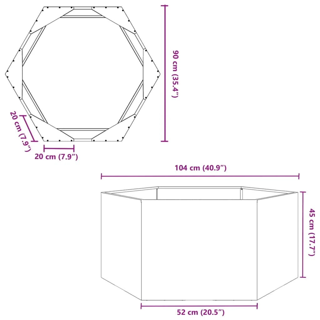 Fioriera/aiuola esagonale per piante fiori terrazza giardino 104 x 90 x 45 cm acciaio bianco 02_0038631