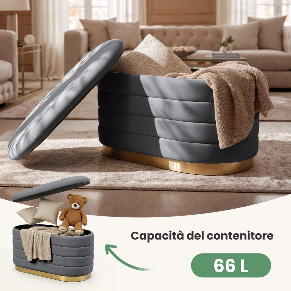 Panca imbottita con contenitore in velluto 80 cm BELLA Grigio Scuro