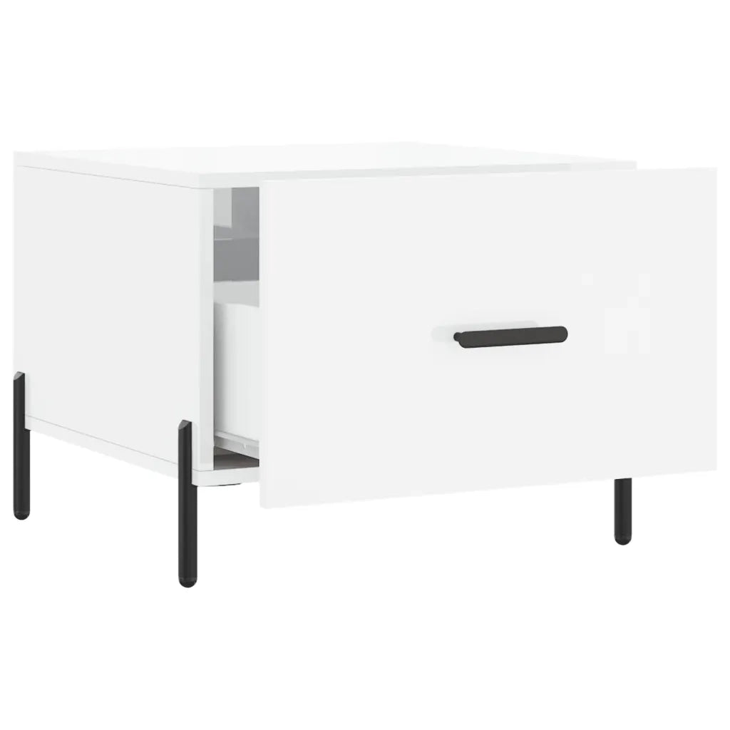 Tavolino da Salotto-Tavolino da soggiorno-Tavolo Bianco Lucido 50x50x40 cm Legno Multistrato 415334
