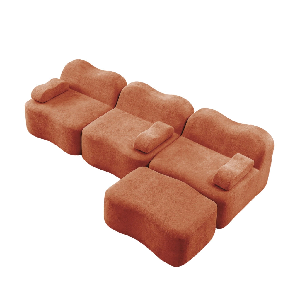 Divano modulare angolare 3 posti con pouf 288x167x70 cm in velluto arancione