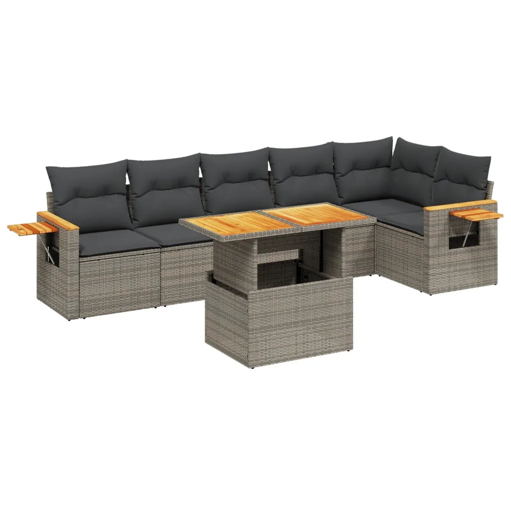 Set Divani da Giardino 7 pz con Cuscini Grigio in Polyrattan