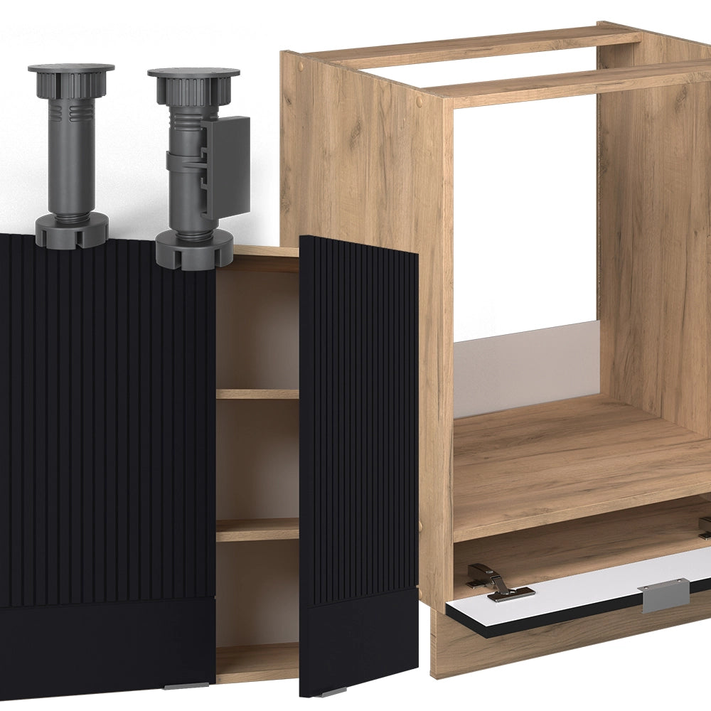 Cucina angolare completa Fame-Line Nero rigato/Rovere dorato 227 x 60 cm, PL Antracite Vicco