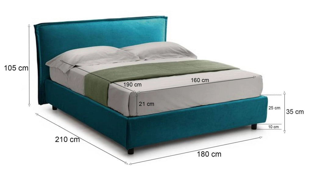 Letto Matrimoniale Bruzolo, Letto Matrimoniale Materasso Incluso Made in Italy, Azzurro