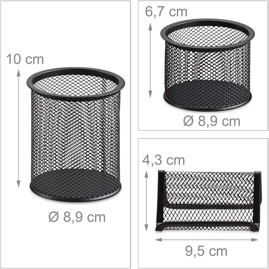 Set di 6 articoli per ufficio: cestino portapenne blocco note porta biglietti da visita porta posta contenitore in metallo nero 13_0002465_2