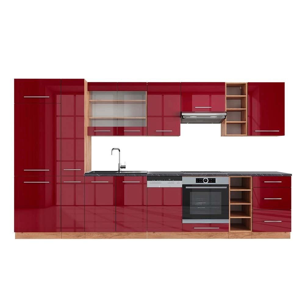 Cucina componibile Fame-Line Bordeaux lucido/Rovere dorato 355 cm, PL Antracite Vicco