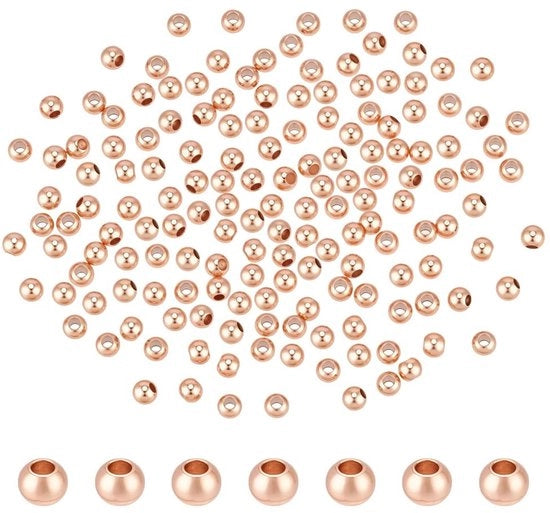 Brass Kralen Rose Goud 3mm senza Nodo 100 Stuks per Sieradori e Hobbisti