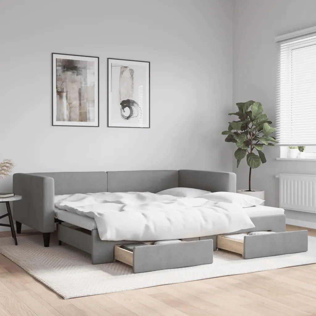 Divano letto | Sof¨¤ letto | Letto singolo Estraibile Cassetti Grigio Chiaro 100x200 Tessuto