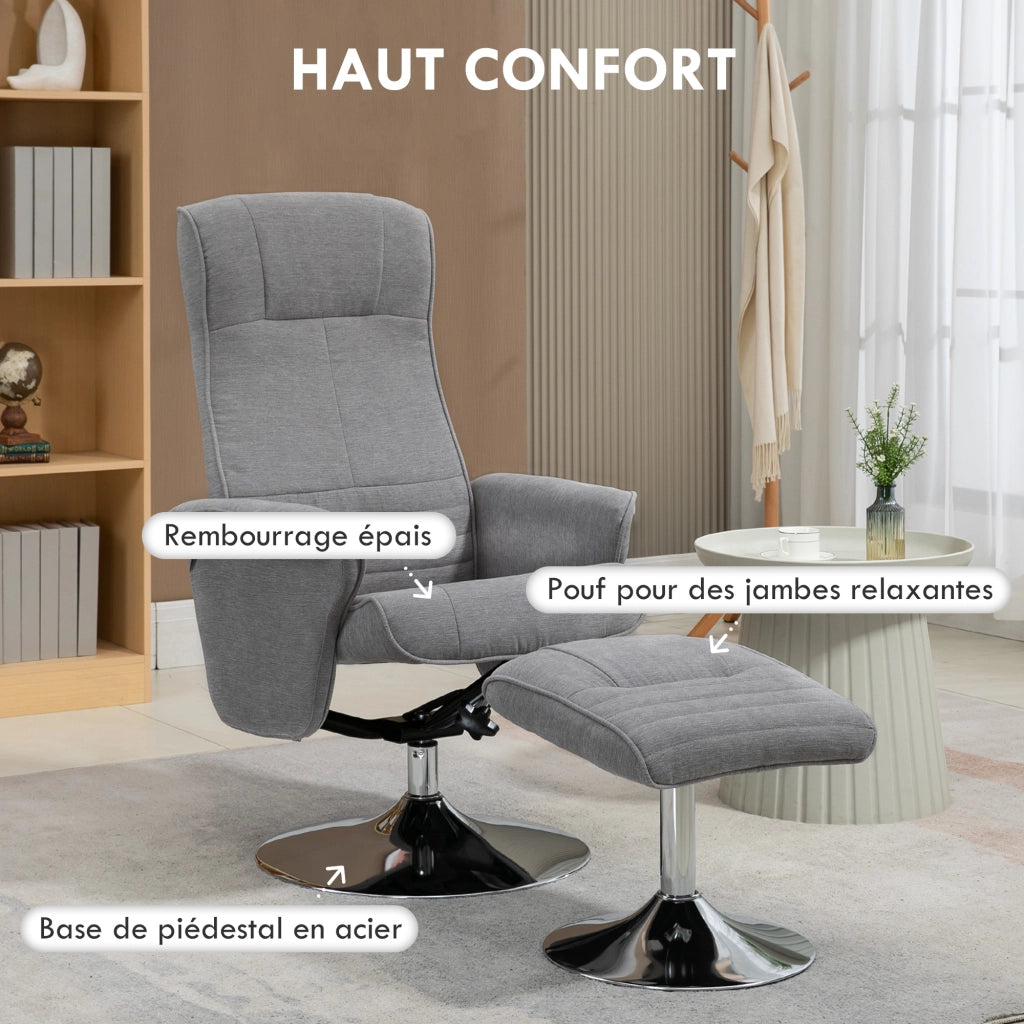 Poltrona relax reclinabile 135¡ã girevole 360¡ã con poggiapiedi ¨C Xylo ¨C tessuto grigio