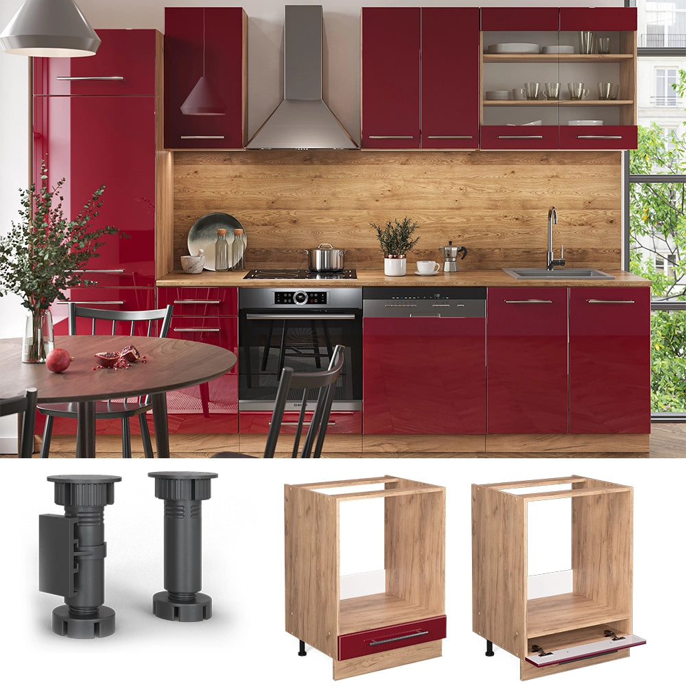 Mobile per forno da incasso Fame-Line Bordeaux lucido/Rovere dorato 60 cm, PL Marmo Vicco