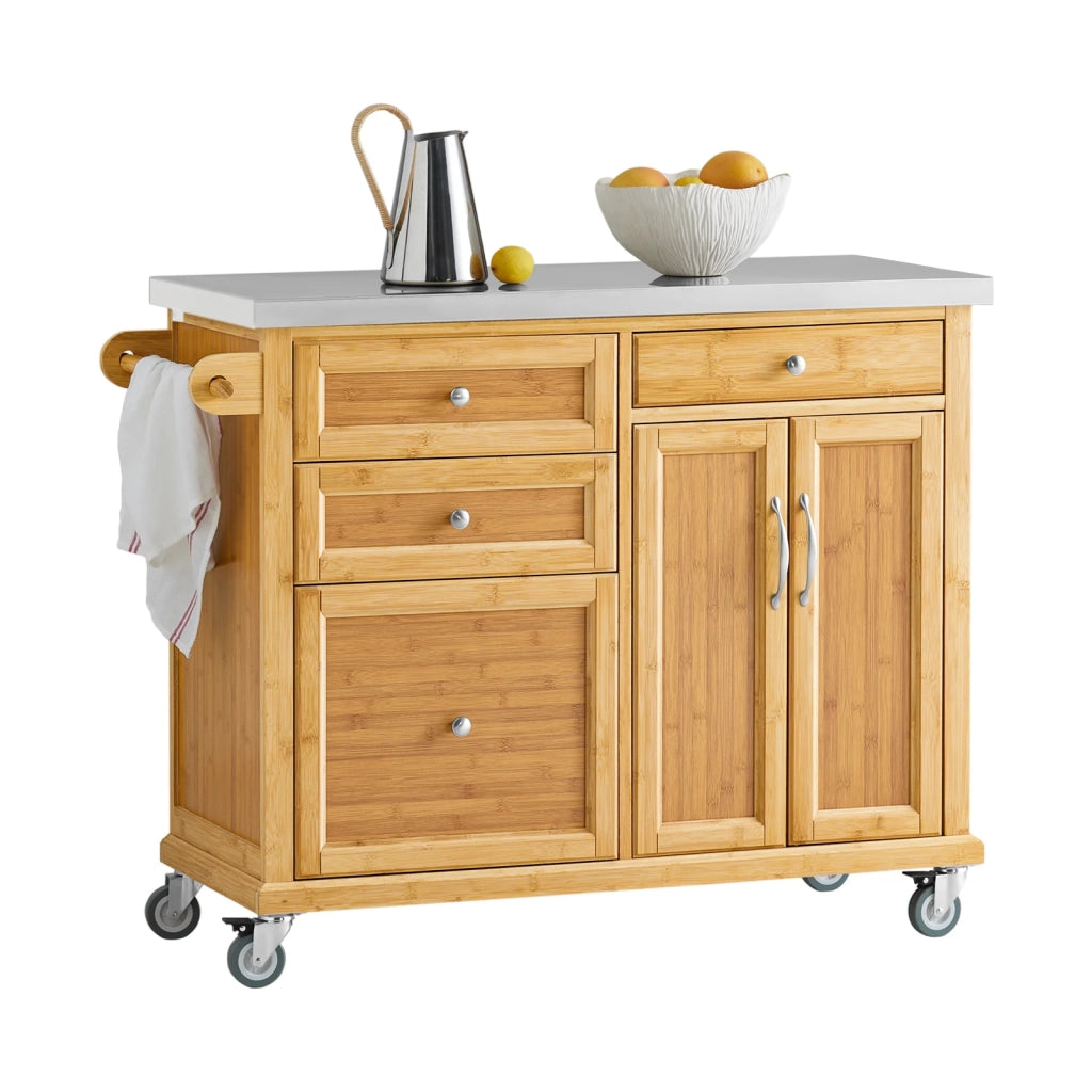 Carrello Cucina Credenza Legno Piano Lavoro Cucina Piano in Acciaio FKW70-N