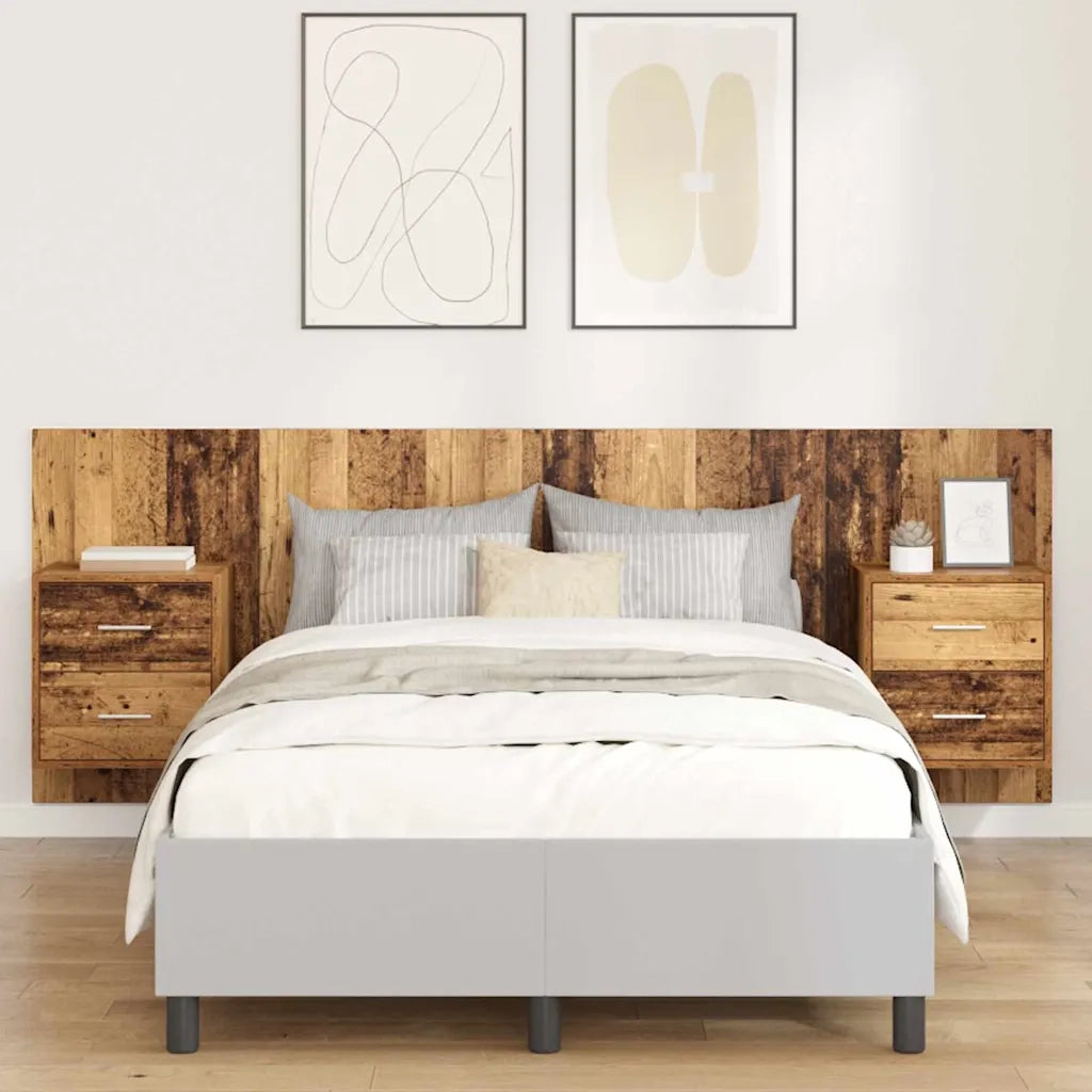 Testata con Comodino 3 pz-Set di 3 Testiera con Contenitore Legno vecchio Legno multistrato 105939