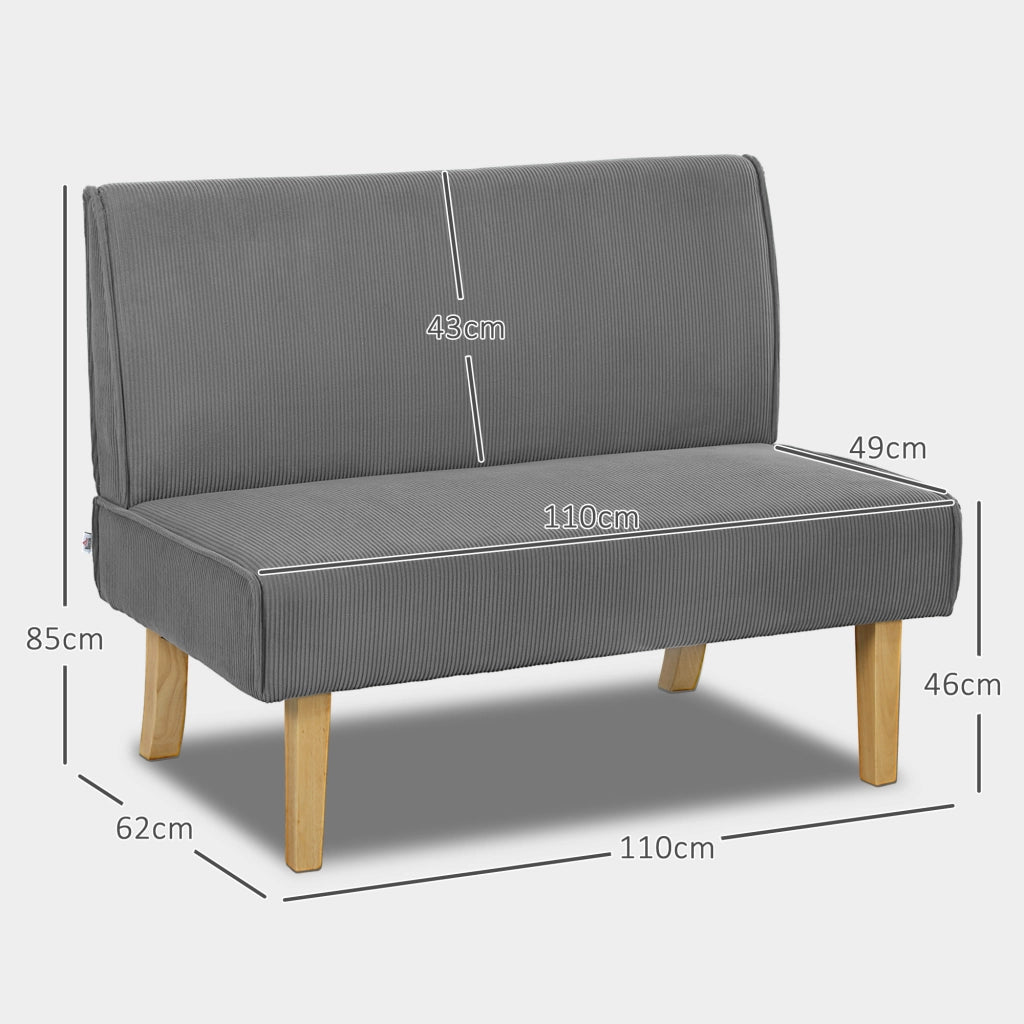 Divano a 2 posti in tessuto effetto corduroy con gambe in legno e seduta imbottita grigio 110 × 62 × 85 cm