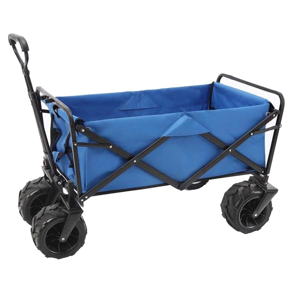 Carrello Blu in Tessuto Oxford con Telaio Acciaio e Ruote Carrellino Pieghevole