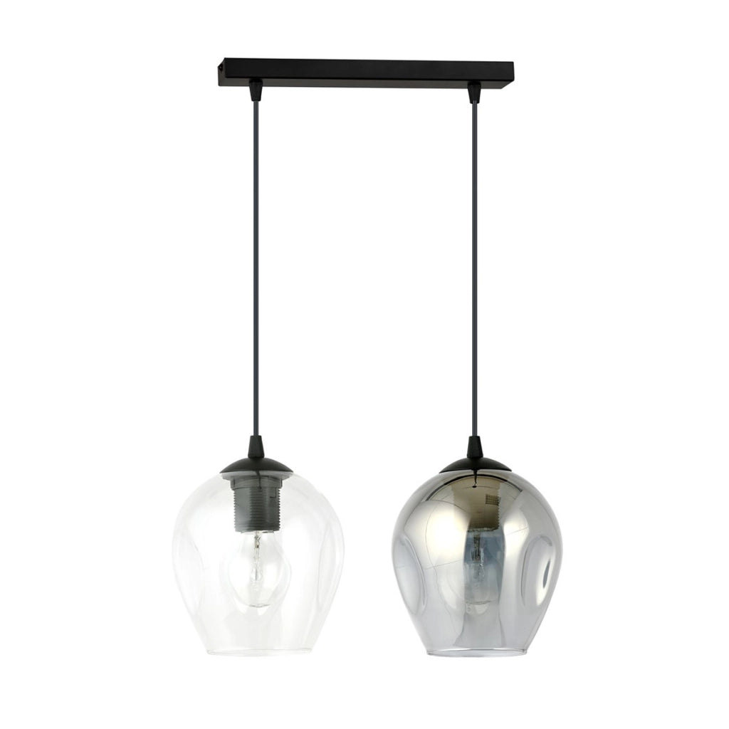 Lampada a sospensione Istar in acciaio nero con doppi diffusori in vetro