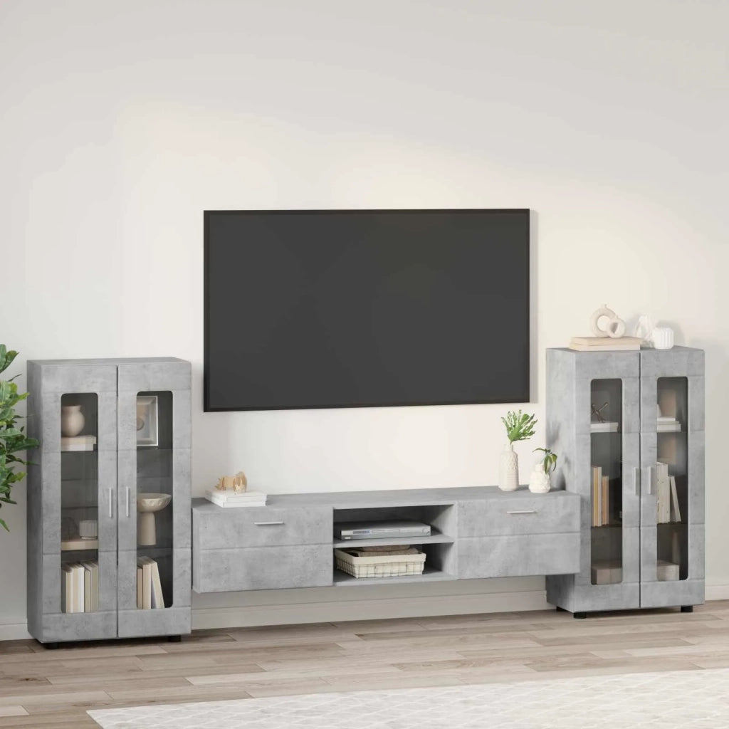 Set mobile TV FLORIN 3 pcs Grigio cemento Legno multistrato 3397937