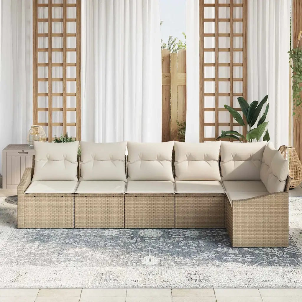 Set di divani con cuscino 6 pcs Beige polyrattan