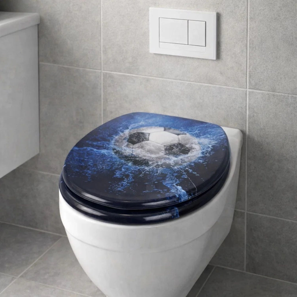 Sedile wc copri vater universale frizionato fantasia in mdf chiusura rallentata *** fantasia football, confezione 1