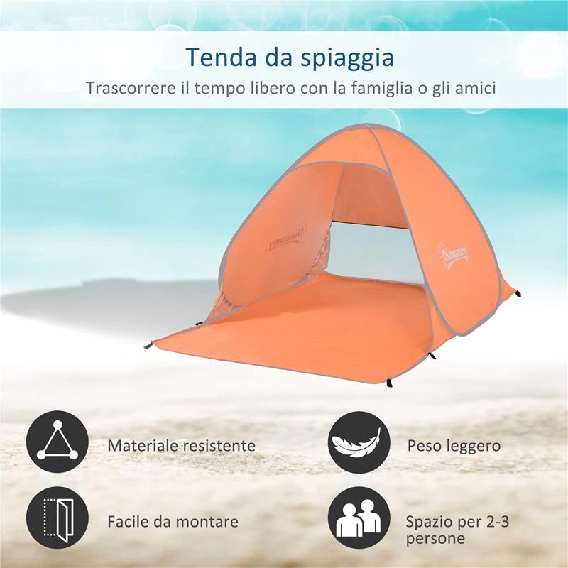 TENDA DA SPIAGGIA POP UP CON PROTEZIONE UV 30+ E BORSA DI TRASPORTO 200X150X119 CM ARANCIONE