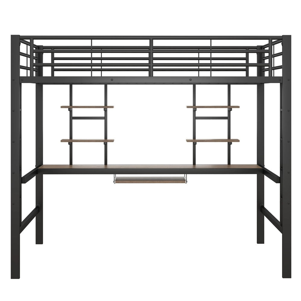 Letto a Soppalco con Scrivania e Scaffale ¨C Xylo ¨C Metallo Nero 140x200