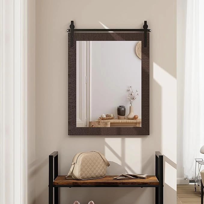 Specchio da Parete 76,5 x 56 cm, Specchio Rettangolare con Cornice in Legno e Staffa in Metallo, Specchio da Bagno Corridoio Soggiorno, Bianco (Noce)