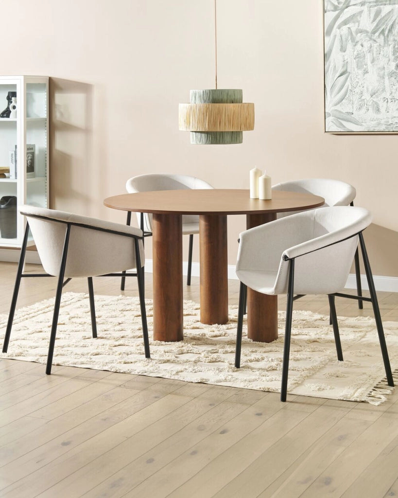 Set di 2 sedie da pranzo con imbottitura in tessuto beige Seduta da pranzo dal design moderno e contemporaneo