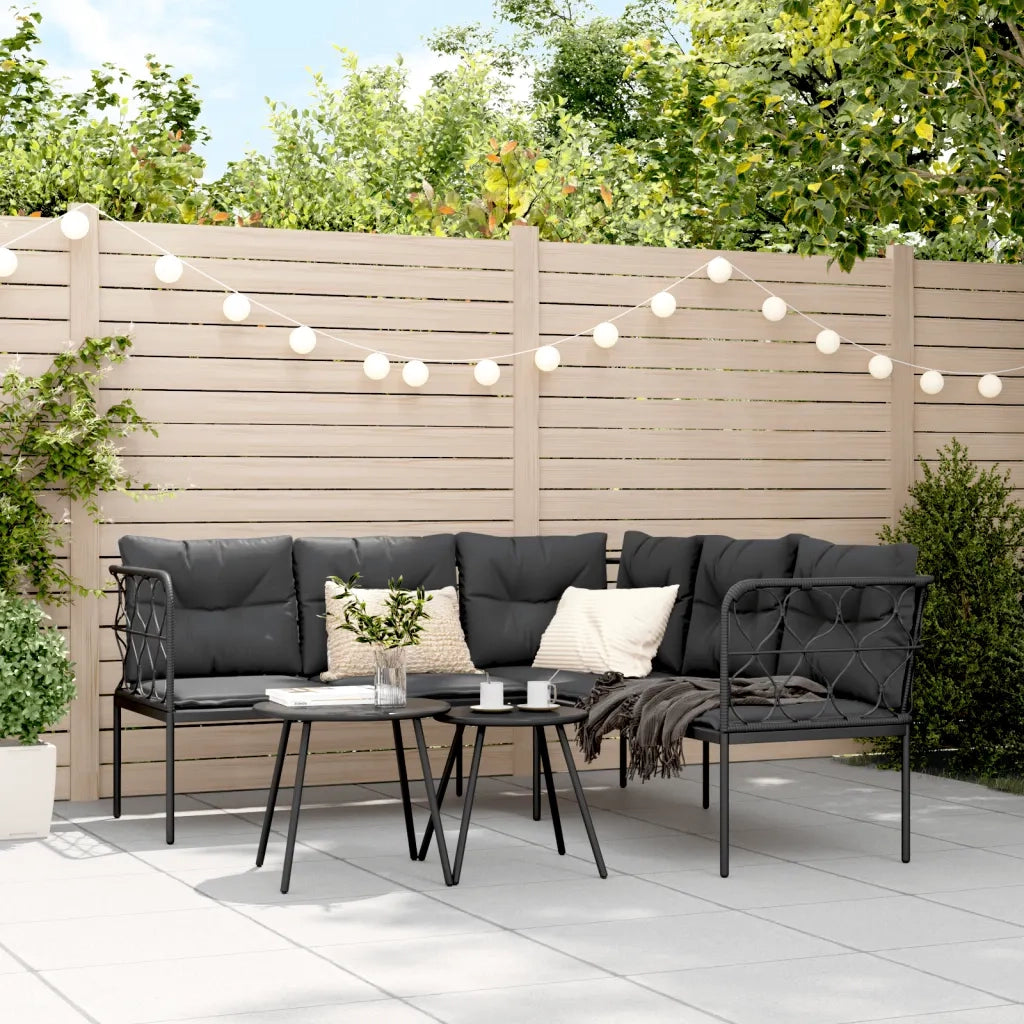 vidaXL Divano Giardino con Cuscini Forma a L Nero Acciaio e Textilene