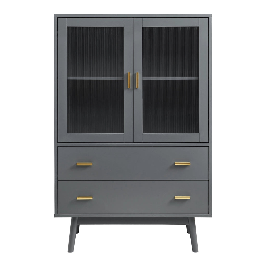 Credenza Susa con Vetrina e 2 Cassetti 120x80x40 cm Grigio [en.casa]