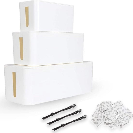Set di 3 protezioni cavi - Organizzatore cavi - Cassa di archiviazione - Plastica - Cavi elettrici - Box di gestione cavi - Bianco