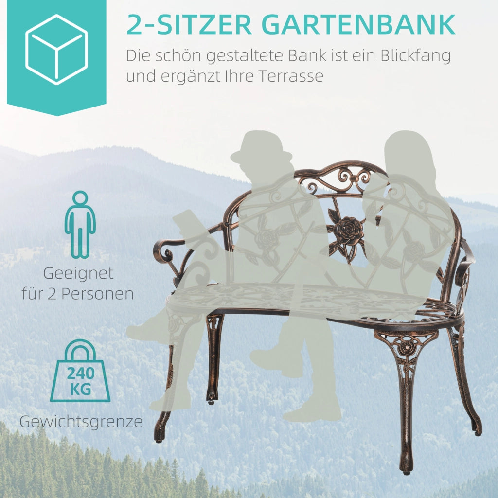 Panchina Giardino 2 Posti in Metallo Stile Retro ¨C zephmum ¨C Bronzo 100x54x78 cm