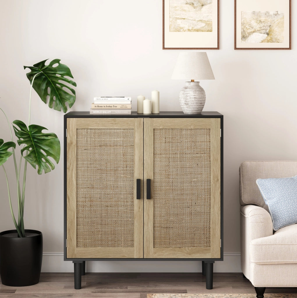 Mobile contenitore ULEVR 80x40x88 cm con 2 ante magnetiche e 2 vani aperti, nero